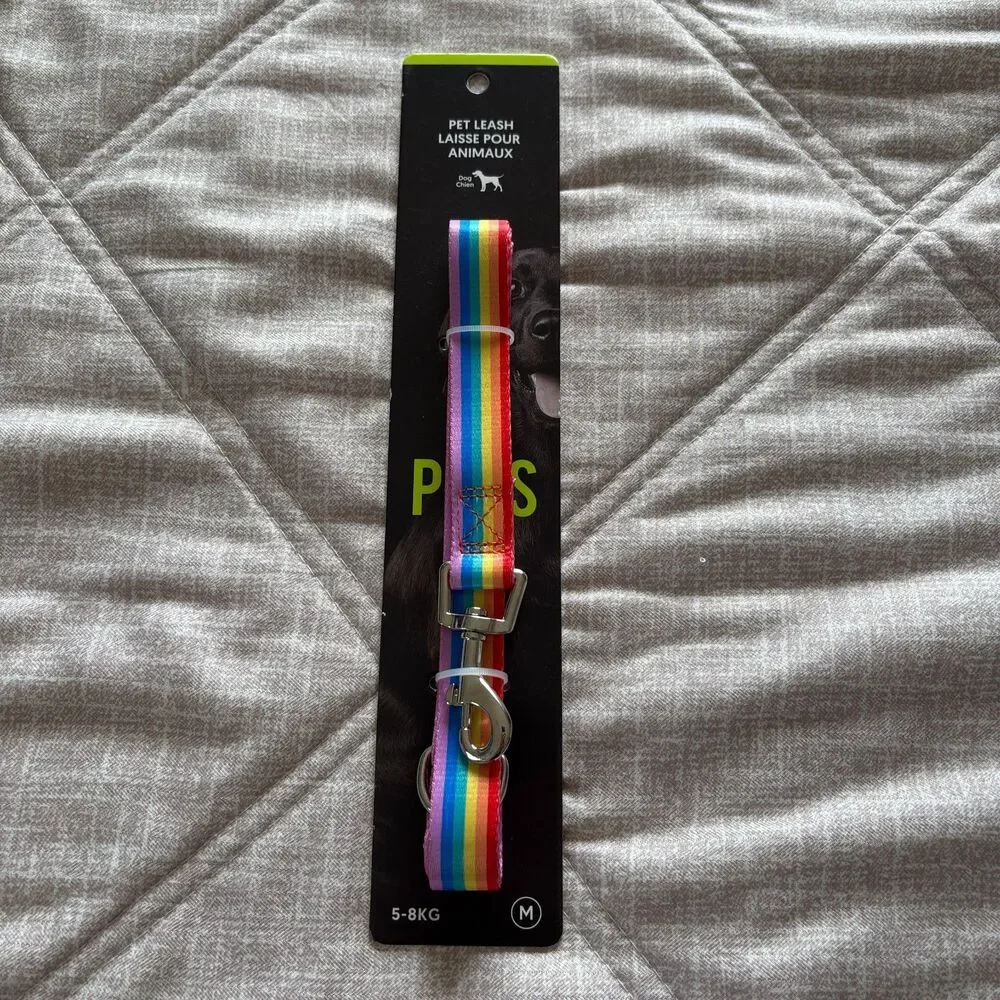 NWT MINISO Rainbow Pet Leash Dog Walking Lead Colorful Stripe Size Medium 59
